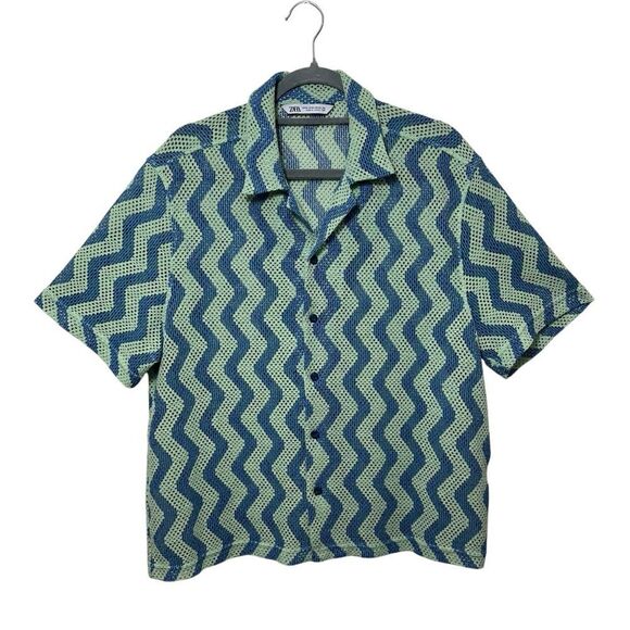 Zara Men's Perforated Zig Zag Mesh Button Shirt, M - Picture 1 of 5